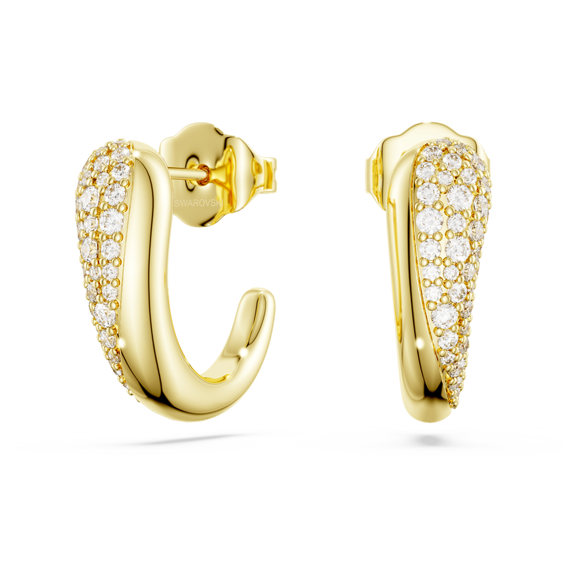 swarovski أقراط حلقية classica، قطع مستدير، لون أبيض، فضة استرليني، لمسة نهائية من الذهب عيار 18 قيراط