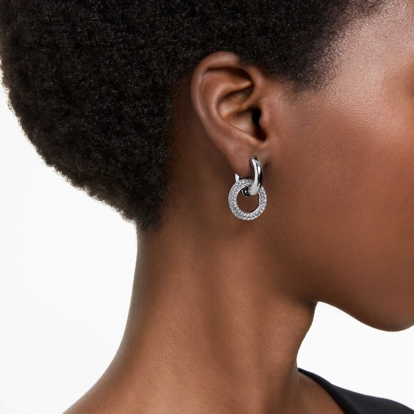 swarovski أقراط حلقية dextera، حلقات متداخلة، لون أبيض، طلاء روديوم