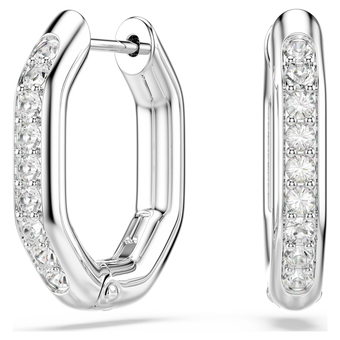 swarovski أقراط حلقية dextera، شكل ثماني، قطع مُستدير، حجم صغير، لون أبيض، طلاء روديوم