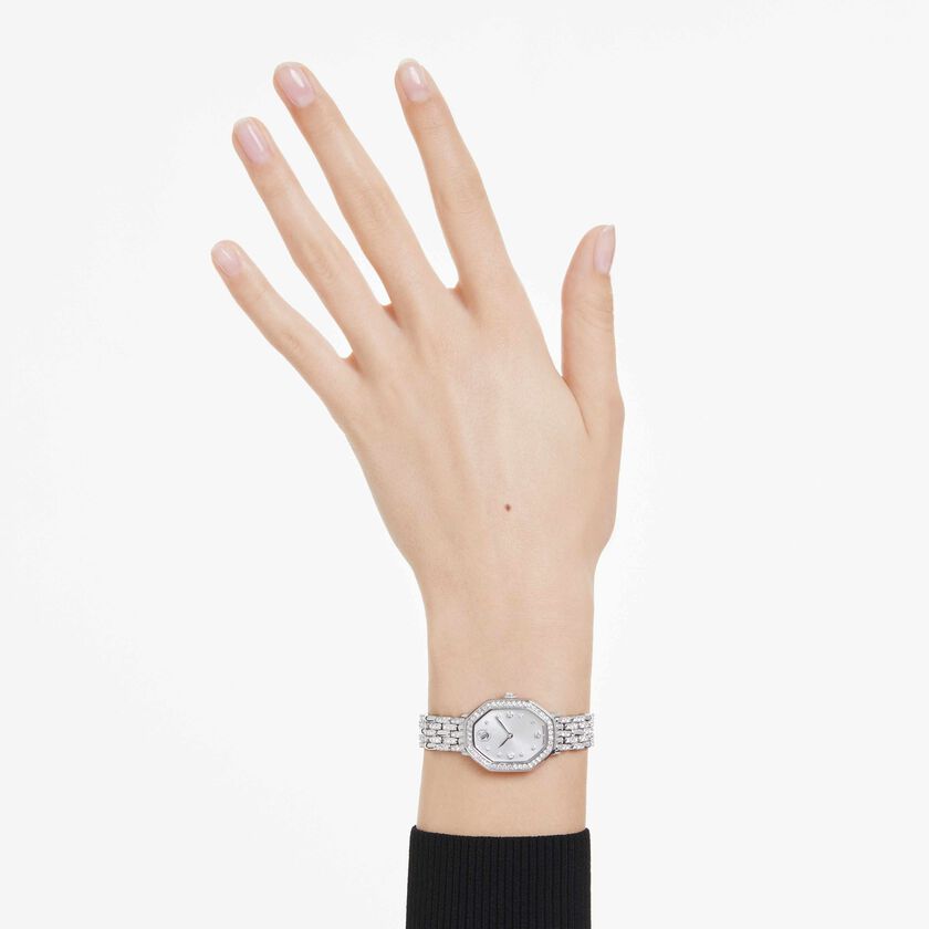 swarovski ساعة يد dextera octagon، صناعة سويسرية، سوار معدني، لون فضي، ستانلس ستيل