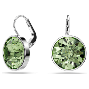 swarovski bella drop earrings round cut green rhodium plated