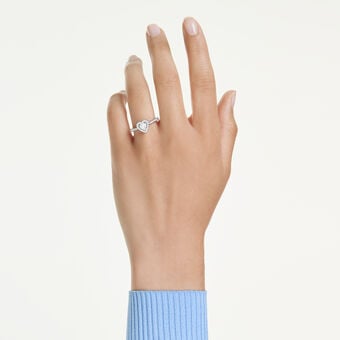 swarovski خاتم موتيف una angelic، قطع متنوع، شكل قلب، لون أبيض، طلاء روديوم