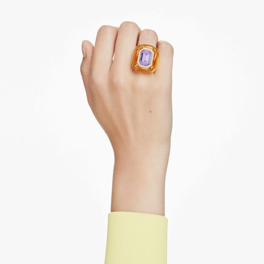 swarovski خاتم كوكتيل dulcis، قطع على شكل وسادة، كريستالات مُتراصَّة، لون أصفر