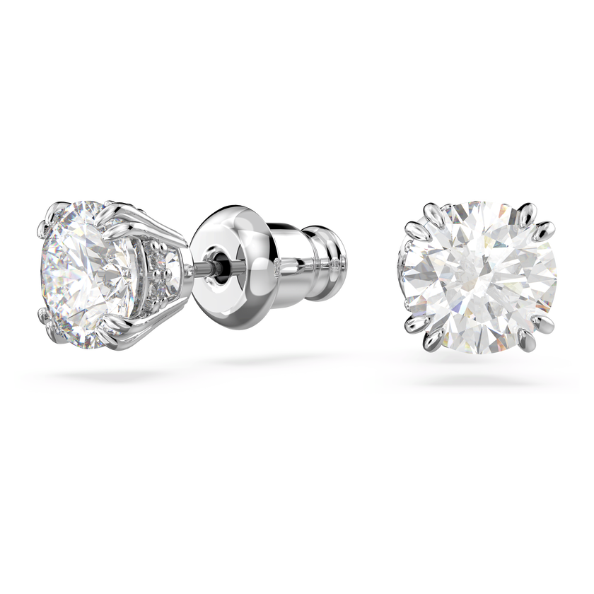 swarovski أقراط دبوسية stilla، قطع مستدير، لون أبيض، طلاء روديوم