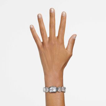 swarovski ساعة يد، سوار مرصع بأحجار مثمنة الشكل، لون أبيض، ستانلس ستيل