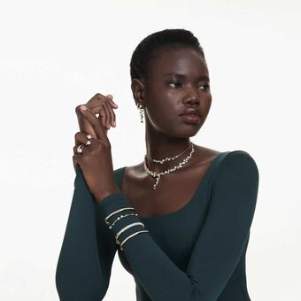 swarovski أقراط حلقية matrix vittore، قطع مستدير، لون أبيض، طلاء باللون الذهبي