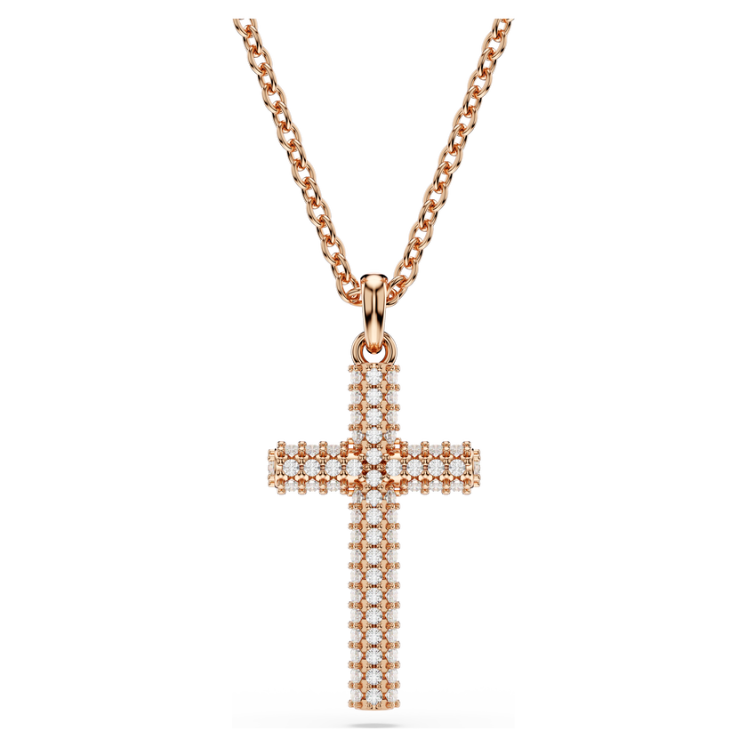 swarovski قلادة insigne، شكل صليب، لون أبيض، لمسة نهائية من الذهب الوردي عيار 18 قيراط
