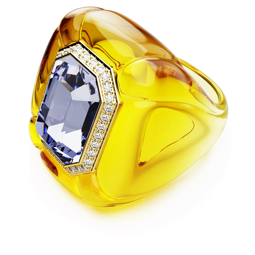 swarovski خاتم كوكتيل dulcis، قطع على شكل وسادة، كريستالات مُتراصَّة، لون أصفر
