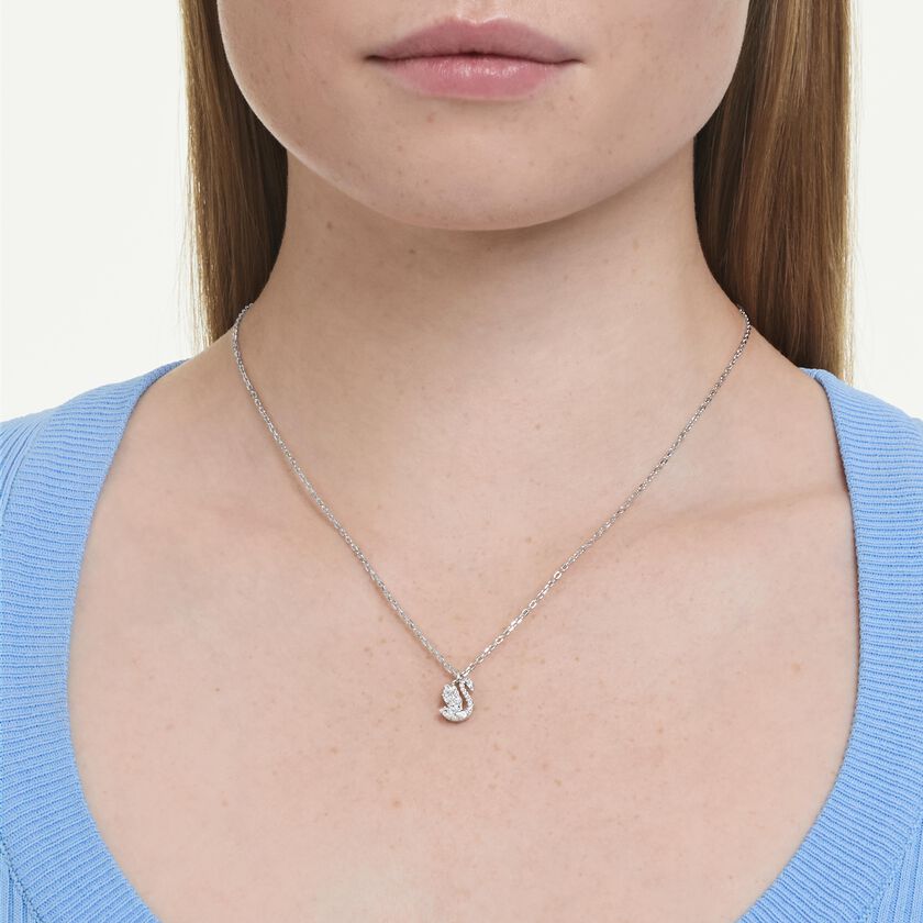 swarovski قلادة swan، قطع متنوع، شكل بجعة، لون أبيض، طلاء روديوم