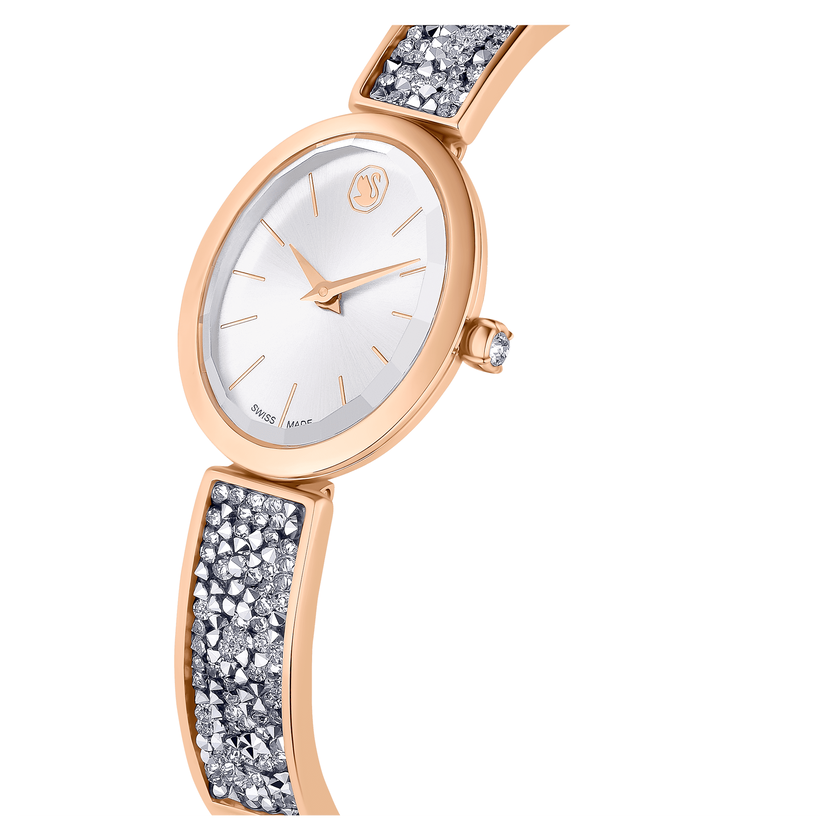 swarovski ساعة crystal rock oval، صناعة سويسرية، سوار معدني، لون فضي، لمسة نهائية بلون ذهبي وردي