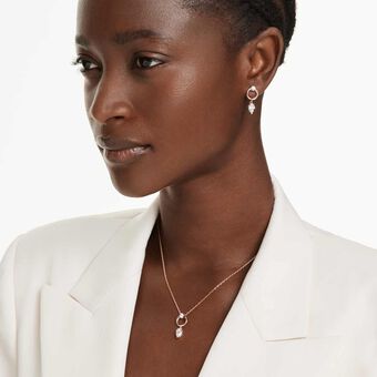 swarovski طقم mesmera، قطع على شكل كمثرى، قطع مستدير، لون أبيض، طلاء باللون الذهبي الوردي