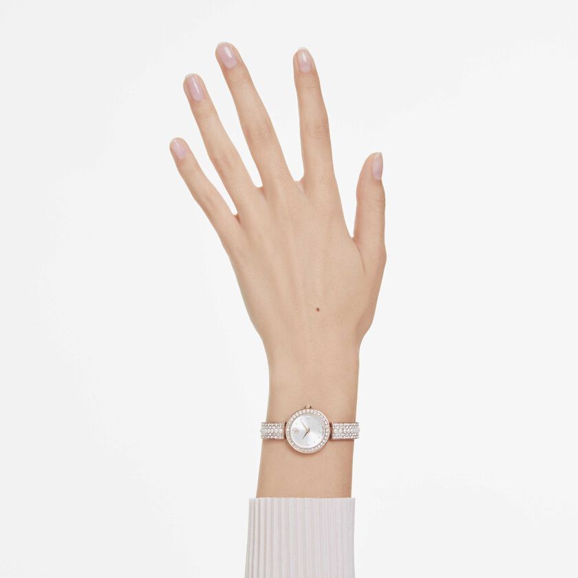 swarovski ساعة بسوار matrix pearl bangle، صناعة سويسرية، سوار مرصع بالكريستال، لون أبيض، لمسة نهائية باللون الذهبي الوردي