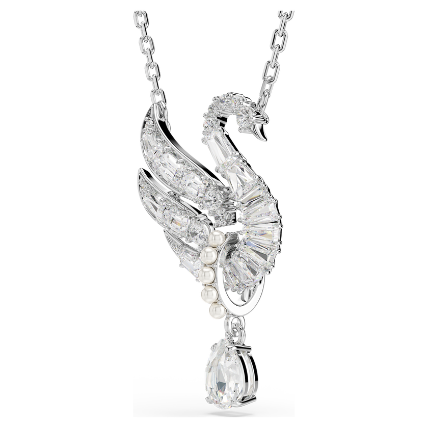 swarovski قلادة swan vienna، شكل بجعة، لون أبيض، طلاء روديوم