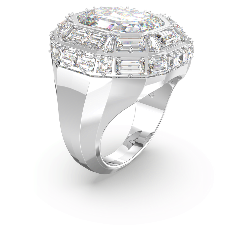 swarovski خاتم كوكتيل mesmera، قطع مثمن، لون أبيض، طلاء روديوم