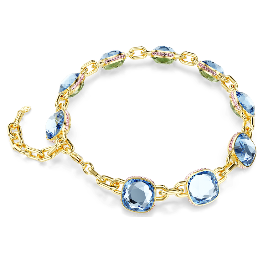 swarovski عقد choma tennis، قطع على شكل وسادة، لون أزرق، طلاء باللون الذهبي