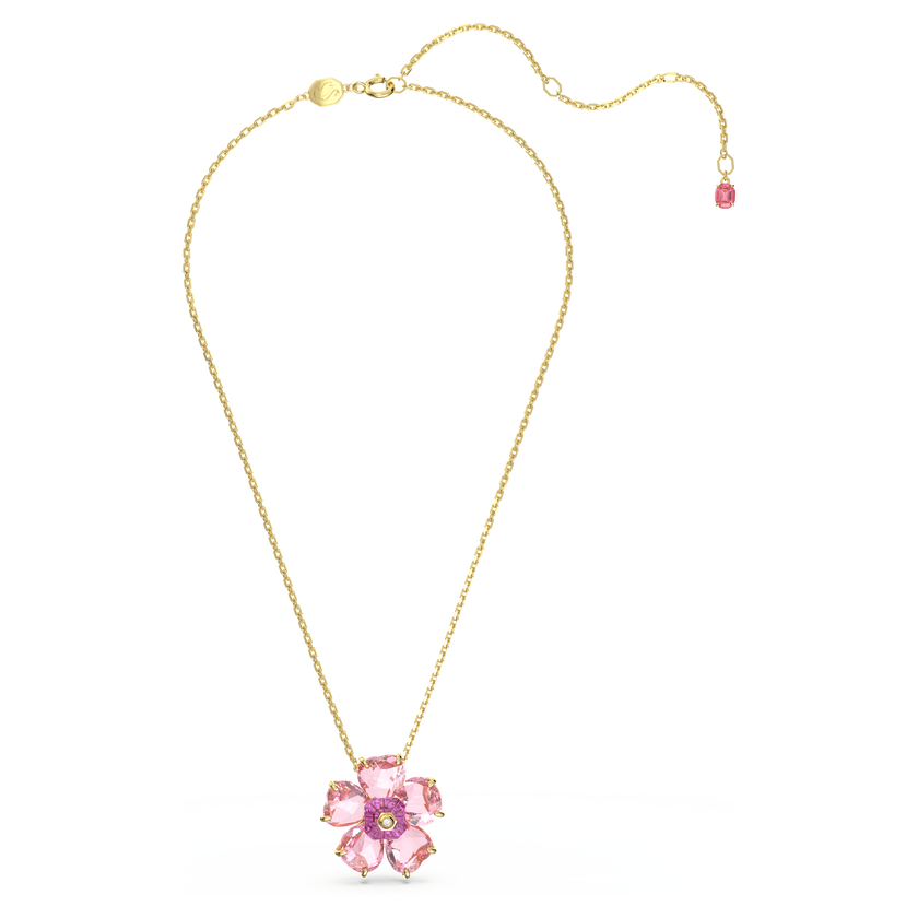swarovski عقد idyllia، على شكل زهرة، لون وردي، طلاء بلون ذهبي