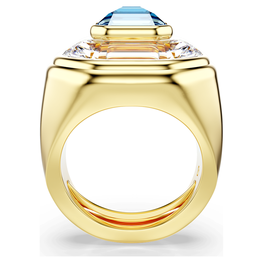 swarovski خاتم كوكتيل chroma، قطع مُثَمَّن، لون أزرق، طلاء باللون الذهبي