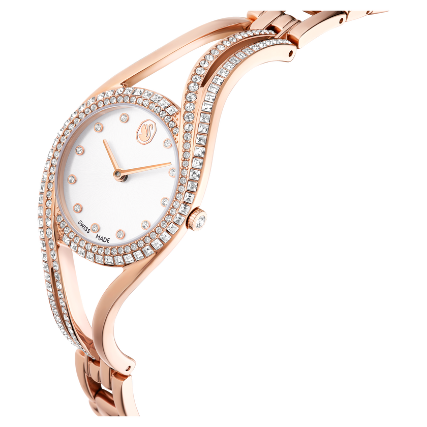 swarovski ساعة hyperbola bangle، سويسرية الصنع، سوار معدن، طلاء ذهبي وردي، لمسة نهائية باللون الذهبي الوردي