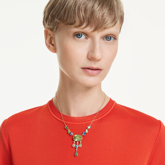 swarovski عقد gema على شكل حرف y، قطع متنوع، ألوان متعددة، طلاء باللون الذهبي