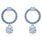 swarovski attract drop earrings round cut blue rhodium plated