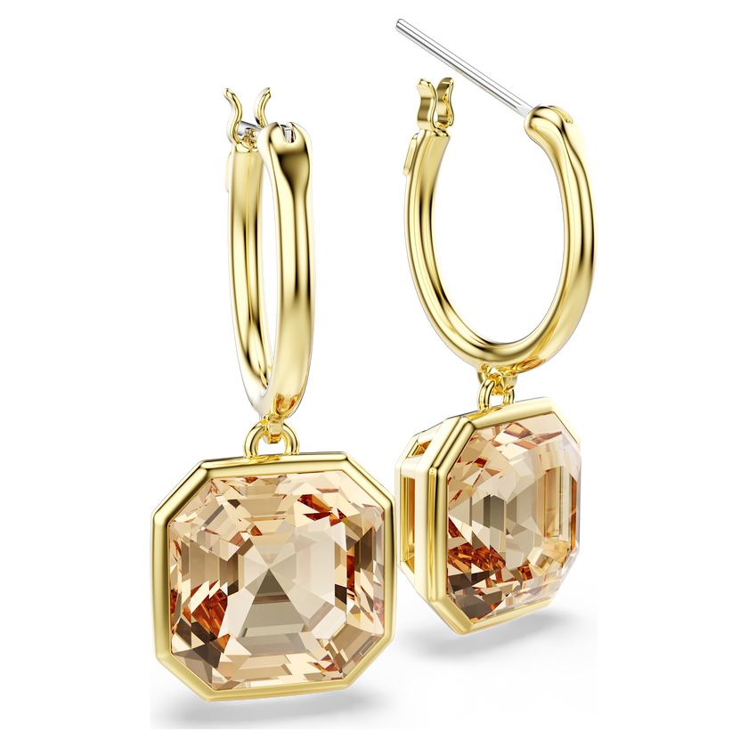 swarovski أقراط متدلية millenia، قطع مربع، لون كراميل، طلاء باللون الذهبي