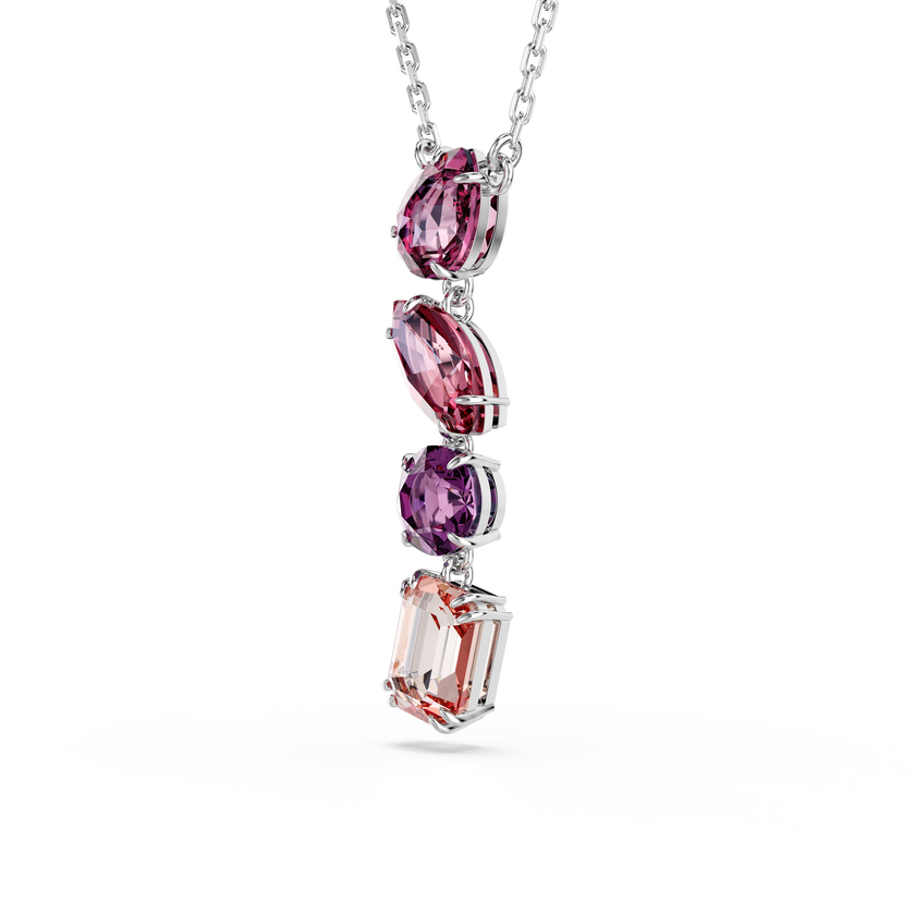 swarovski gema pendant  mixed cuts  pink  rhodium plated