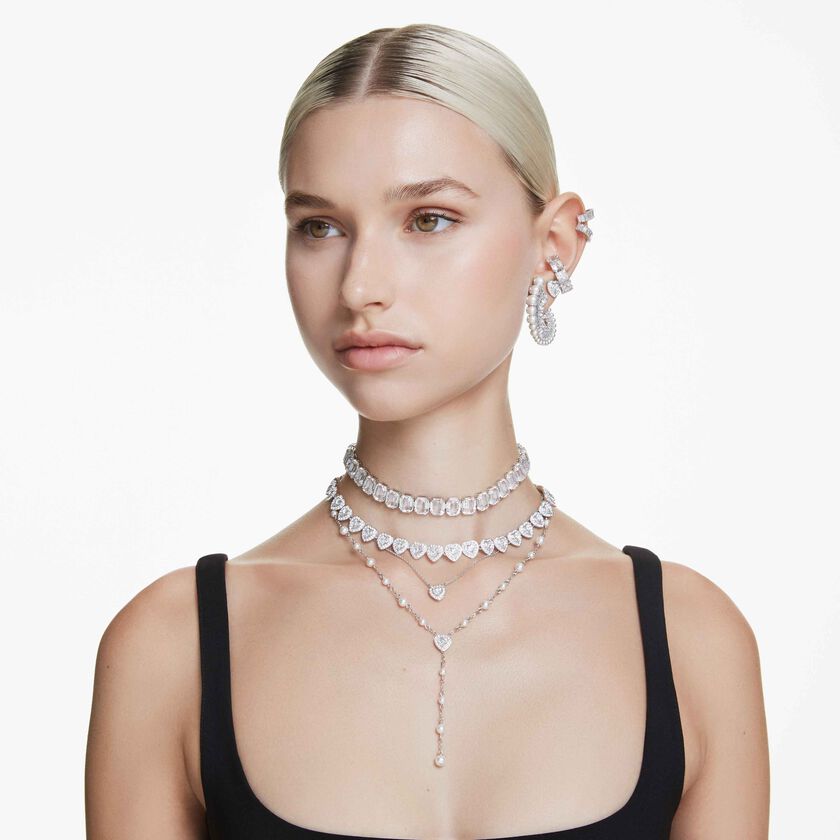 سوار ariana grande x swarovski، لآلئ كريستال، قطع مستدير، لون أبيض، طلاء روديوم