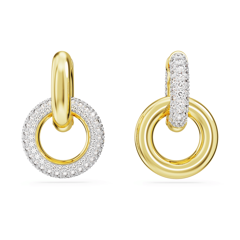 swarovski أقراط حلقية dextera، حلقات متداخلة، لون أبيض، طلاء بلون ذهبي
