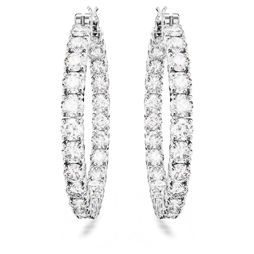 swarovski أقراط matrix حلقية، قطع مستدير، لون أبيض، طلاء روديوم