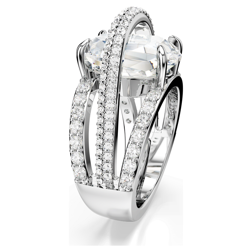 swarovski خاتم كوكتيل hyperbola، قطع متنوع، لون أبيض، طلاء روديوم