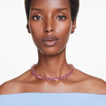 swarovski عقد millenia، قطع مُثَمَّن، لون وردي، طلاء بلون ذهبي