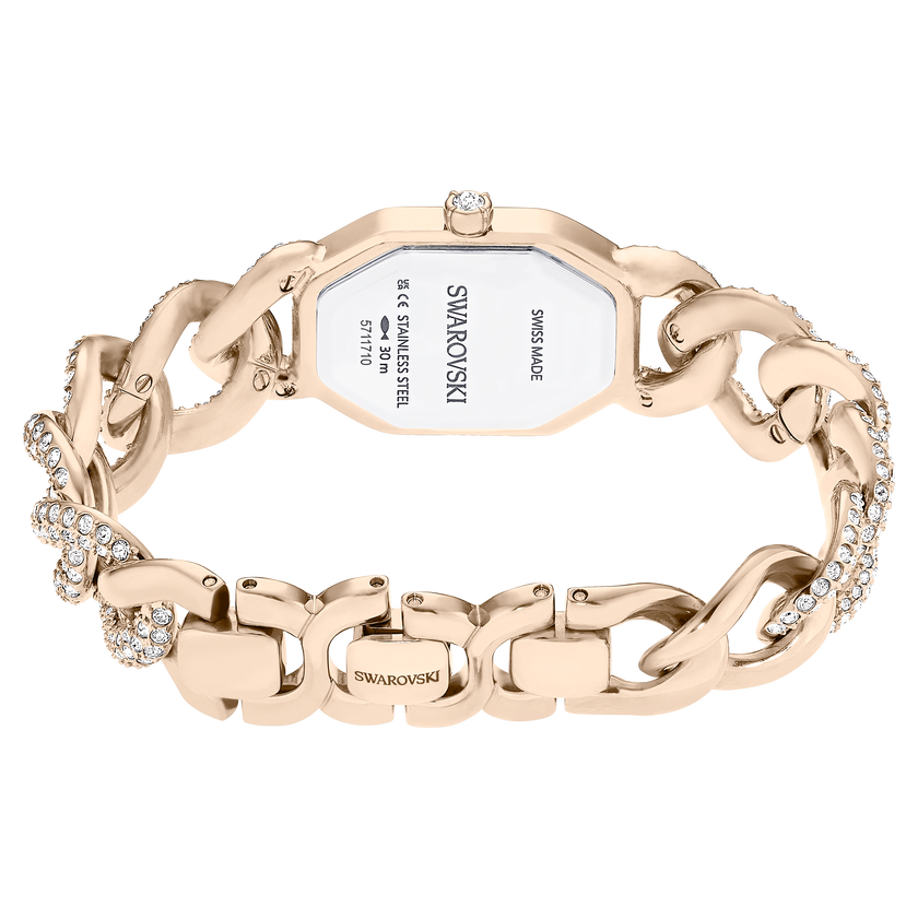 swarovski ساعة يد dextera chain، صناعة سويسرية، سوار كريستال، لون أبيض، لمسة نهائية بلون الشامبانيا الذهبي