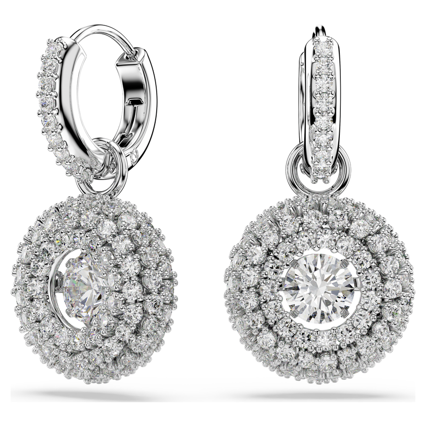swarovski أقراط متدلية sublima، قطع مستدير، لون أبيض، طلاء روديوم