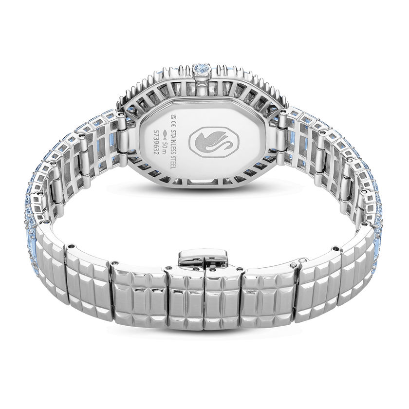 swarovski ساعة matrix مثمنة قطع باغيت، سوار معدني، لون أزرق، ستانلس ستيل