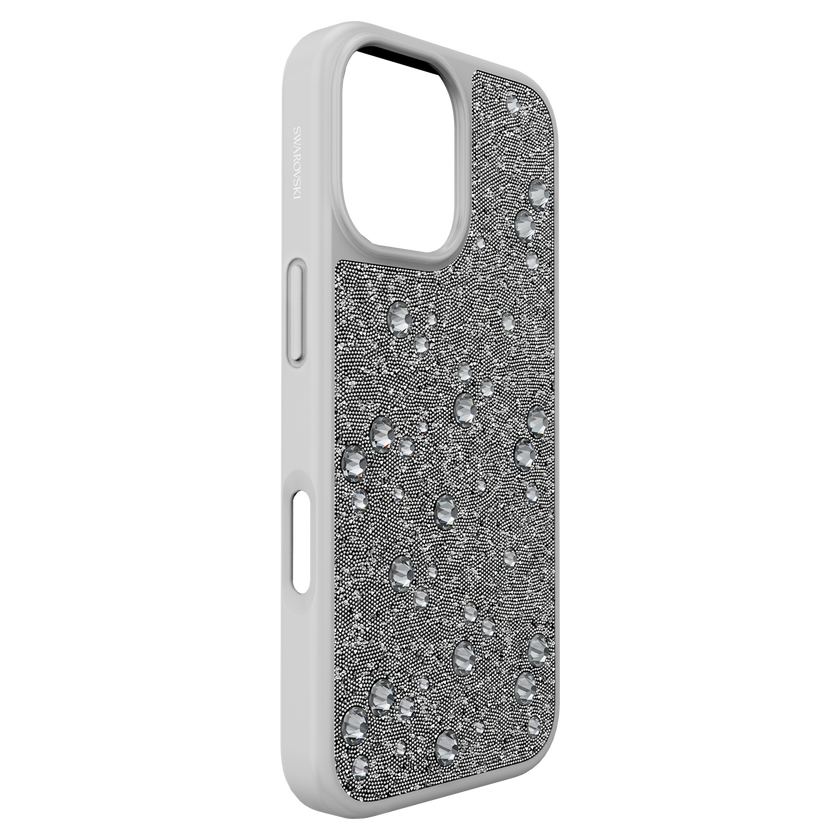 swarovski حافظة high للهاتف الذكي، كريستالات مسطحة من الخلف، iphone  17، لون فضي