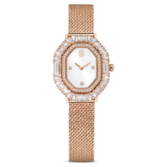 swarovski ساعة matrix octagon، سوار معدني، لون ذهبي وردي، لمسة نهائية بلون ذهبي وردي