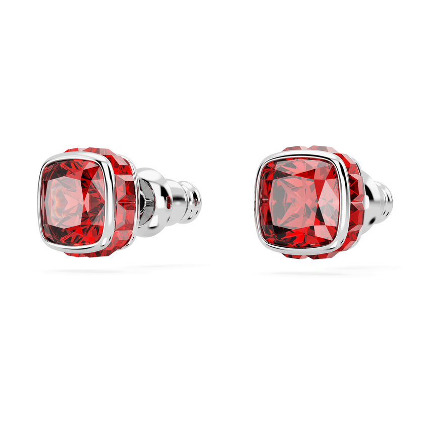 swarovski أقراط دبوسية birthstone، قطع مربع، شهر يوليو، لون أحمر، طلاء روديوم