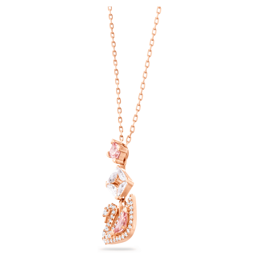 swarovski عقد swan، على شكل بجعة، لون وردي، طلاء ذهبي وردي