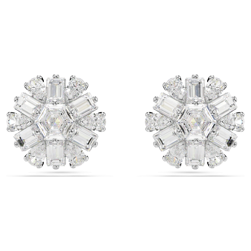 swarovski أقراط دبوسية idyllia، قطع متنوع، شكل ندفة ثلج، لون أبيض، طلاء روديوم