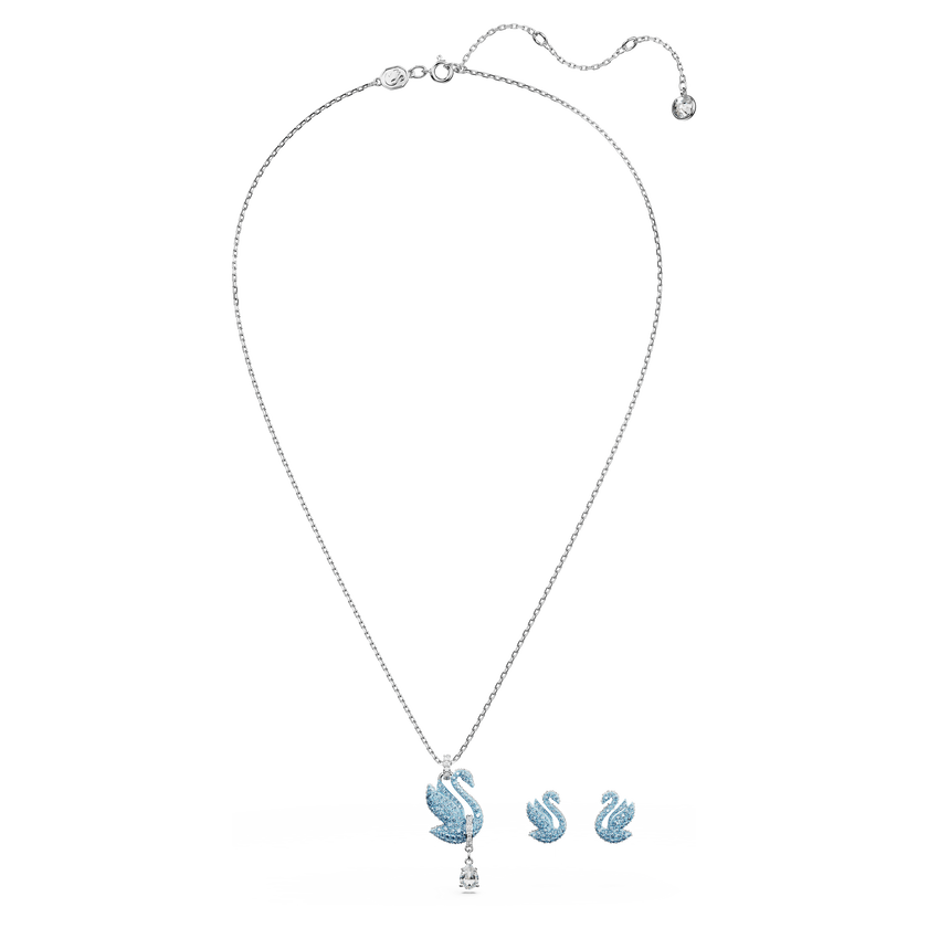 swarovski طقم swan، على شكل بجعة، لون أزرق، طلاء روديوم