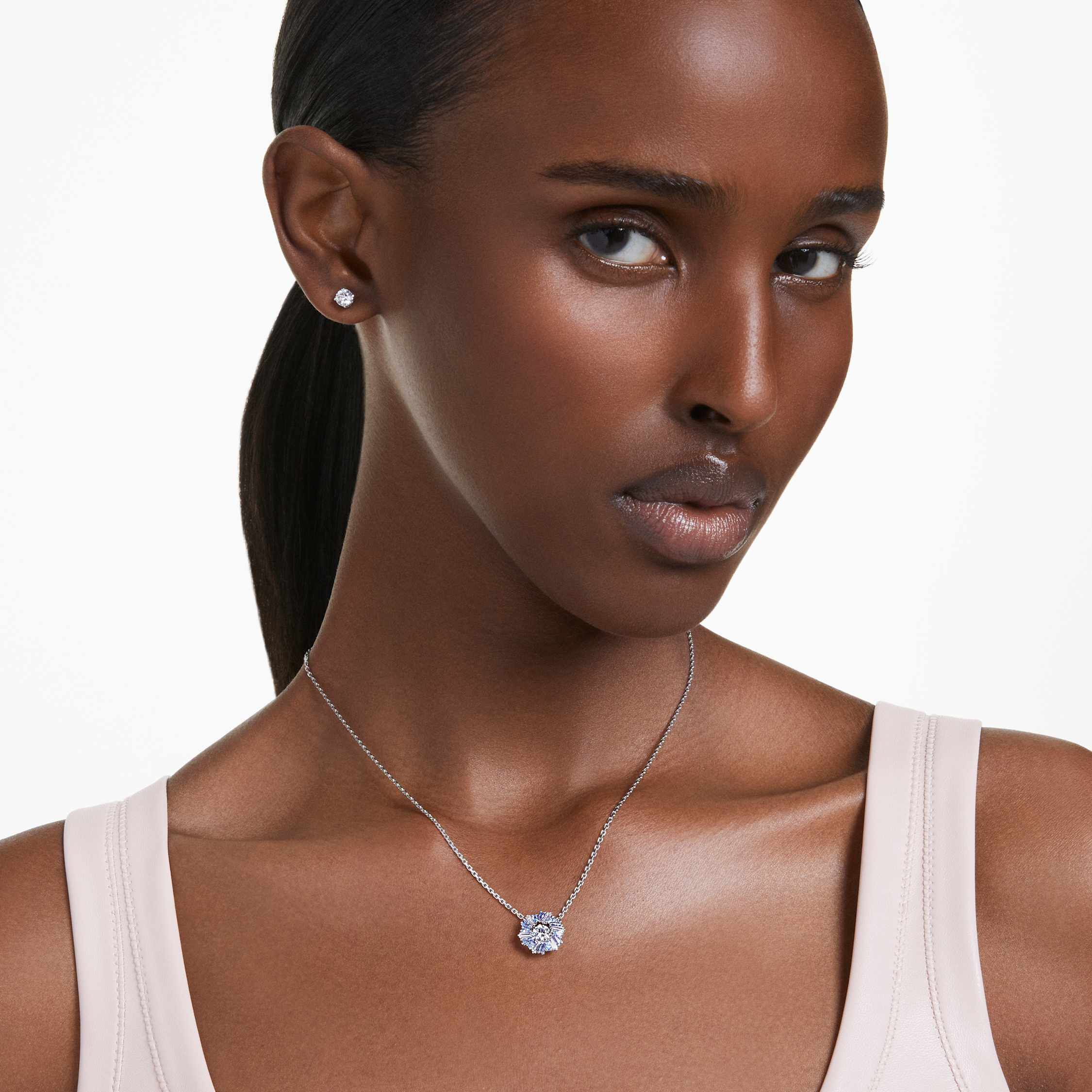 swarovski طقم idyllia، قطع متنوع، على شكل زهرة، لون أزرق، طلاء روديوم