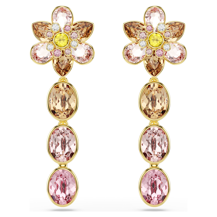 swarovski أقراط متدلية idyllia، قطع متنوع، شكل زهرة، ألوان متعددة، طلاء باللون الذهبي