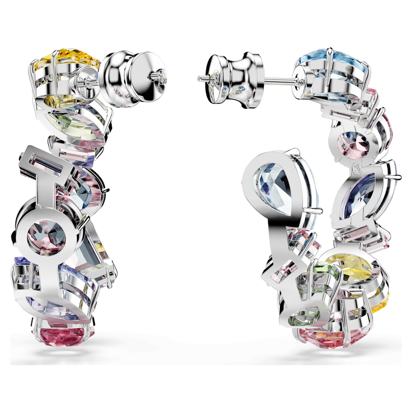 swarovski أقراط حلقية gema، تصميم غير متماثل، قطع متنوع، طويلة، حجم صغير، ألوان متعددة، طلاء روديوم