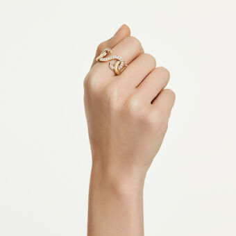 swarovski خاتم مفتوح dextera، قطع مستدير، لون أبيض، طلاء باللون الذهبي