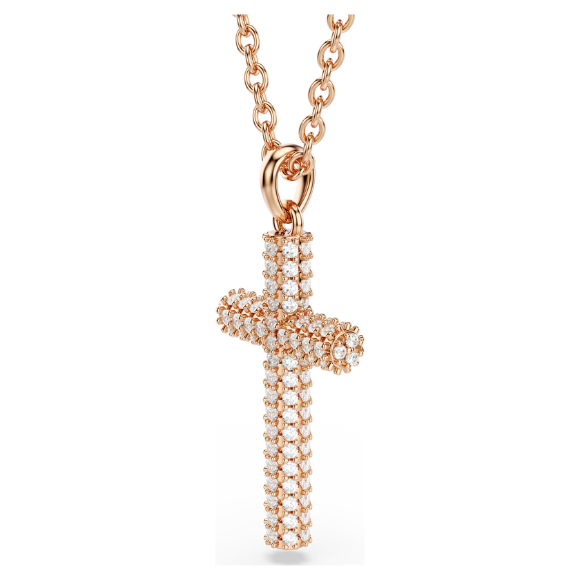 swarovski قلادة insigne، شكل صليب، لون أبيض، لمسة نهائية من الذهب الوردي عيار 18 قيراط