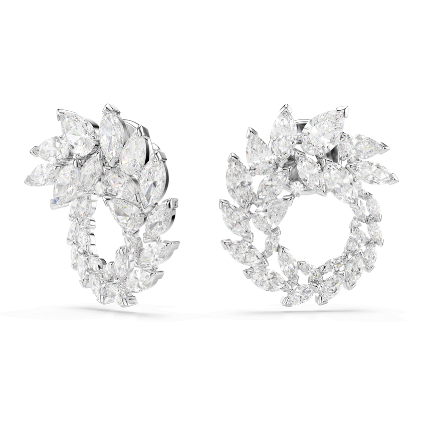 swarovski أقراط حلقية mesmera، قطع ماركيز، لون أبيض، طلاء روديوم