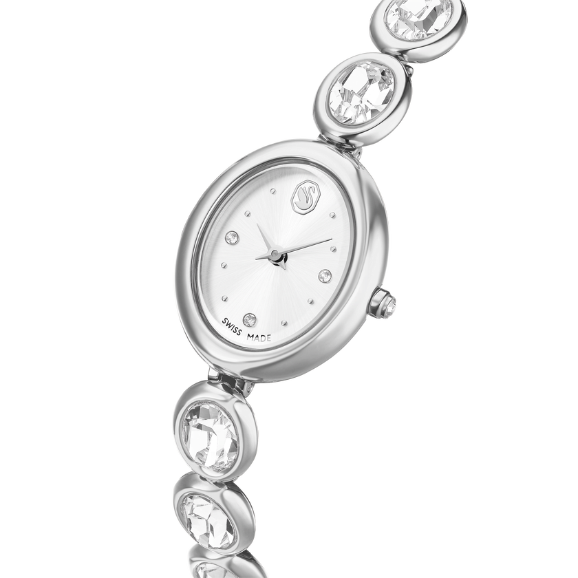 swarovski ساعة بيضاوية imber، سويسرية الصنع، سوار معدني، لون فضي، ستانلس ستيل