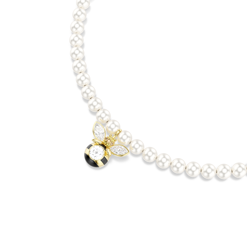 swarovski عقد شوكر idyllia، لآلئ كريستال، قطع متنوع، شكل نحلة، لون أبيض، طلاء باللون الذهبي