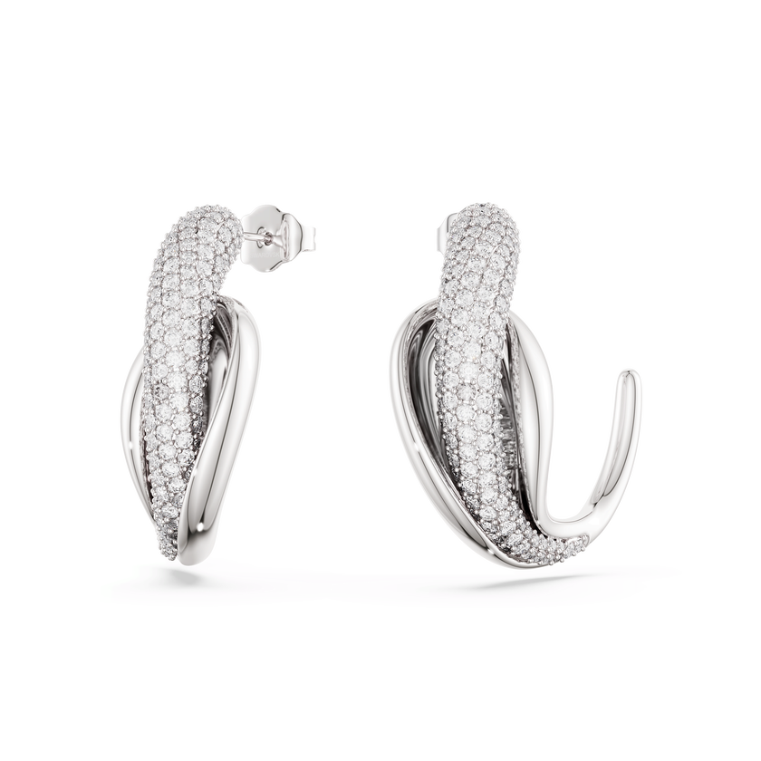 swarovski أقراط حلقية classica، تصميم مميز، قطع مُستدير، لون أبيض، فضة استرليني