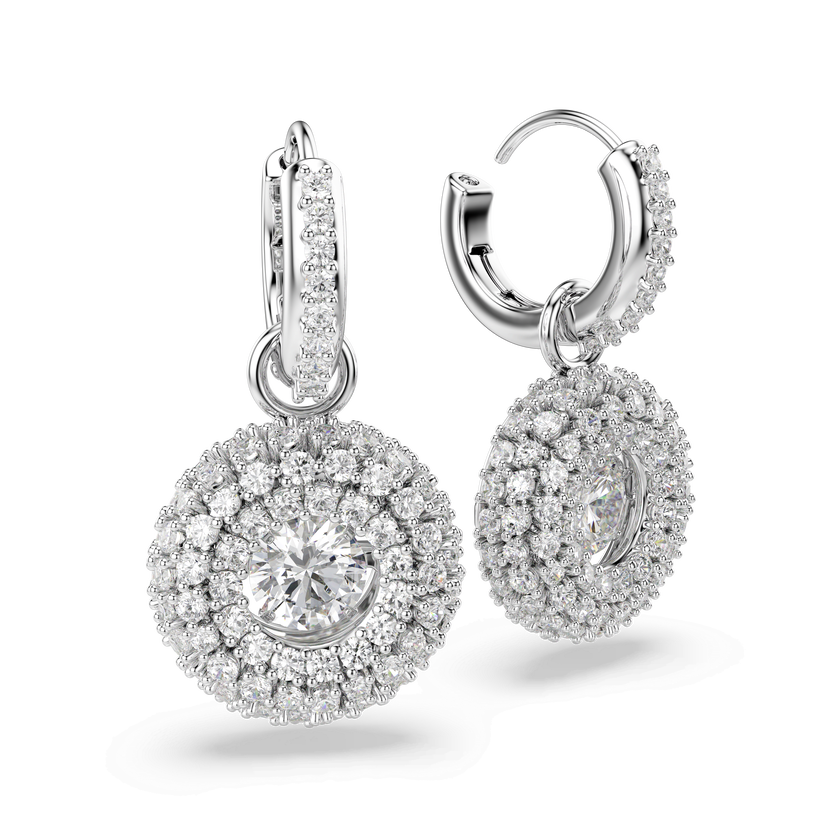 swarovski أقراط متدلية sublima، قطع مستدير، لون أبيض، طلاء روديوم